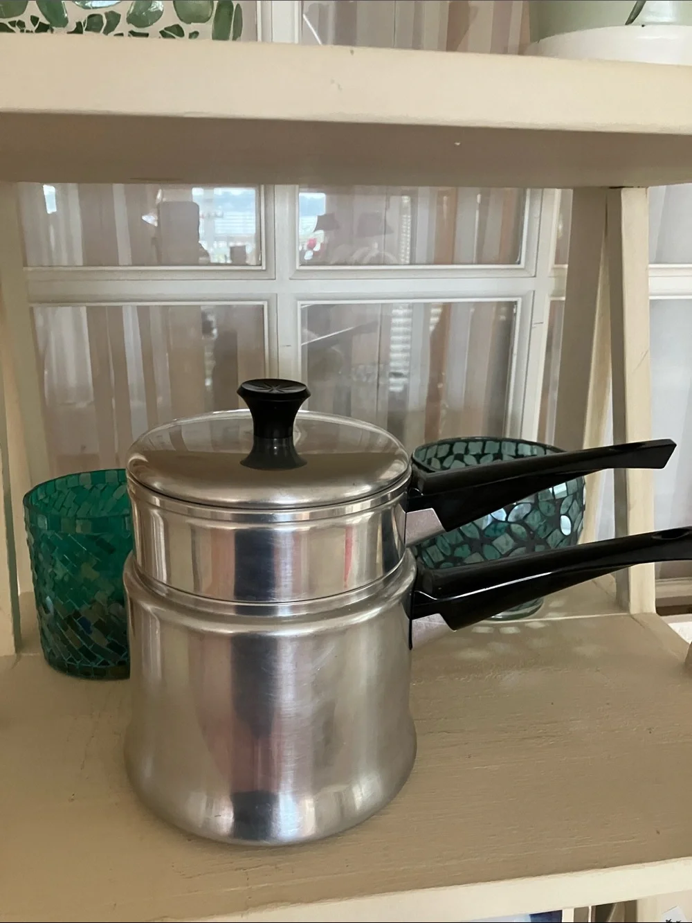 Vintage MIRRO 1 1/2 Quart Silver Stainless Steel Double Boiler Saucepan